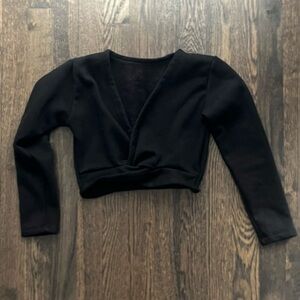 Girls Ballet Wrap Black Dance Tops Kids Long Sleeve Dance Sweater,Velvet Inner